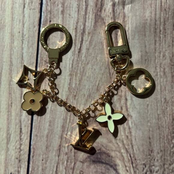 Louis Vuitton Gold and White Charm Keychain